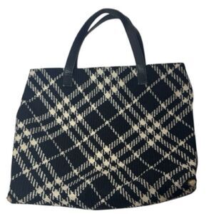 Burberry Houndstooth Black And Off White Wool/Leather Bag.